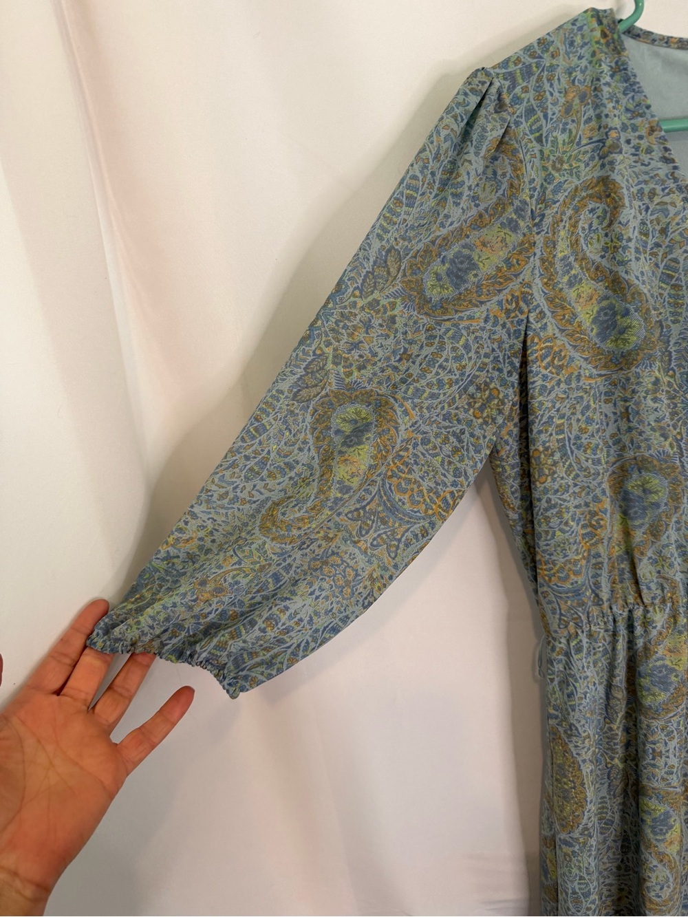 Jane and Delancey Boho Blue Paisley 3/4 Sleeve Midi Dress - Picture 5 of 6